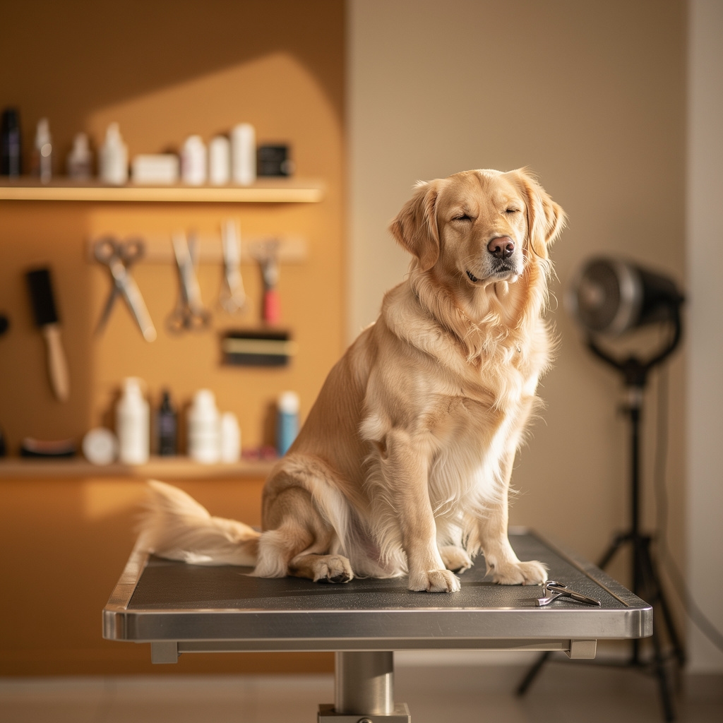 Pies podczas profesjonalnego groomingu w salonie QXZR